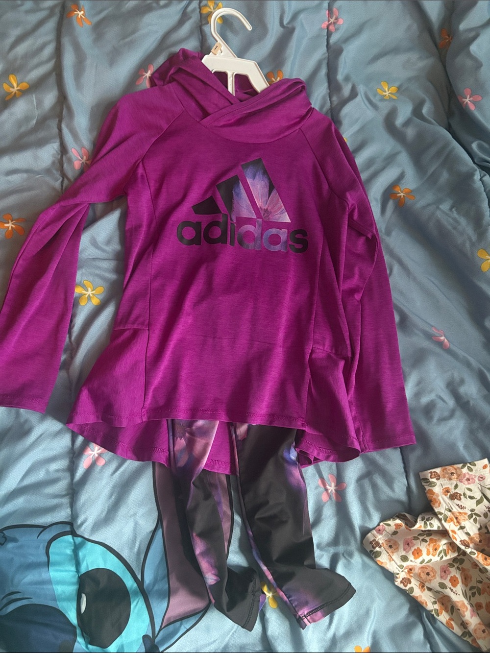 adidas Girls Purple Hooded Long-Sleeve Top with Logo